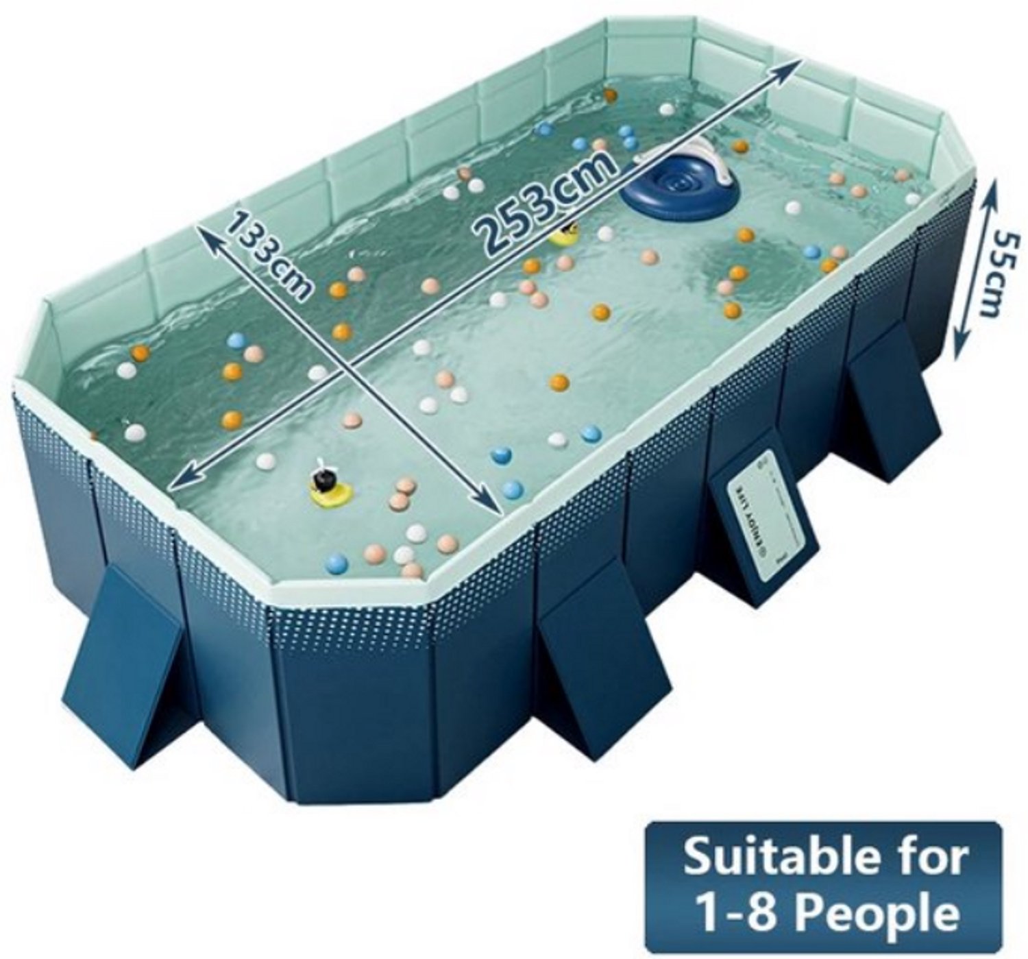 Gudalio Zwembad - Opzetzwembad - Groot Familiezwembad - Compact Opvouwbaar - Draagbaar - 4 laags - 256 x 167 x 50 cm - Blauw