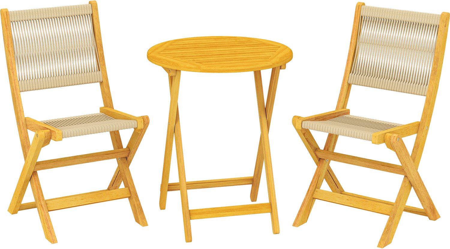 Sunona Balkonmeubelset 3-delig - Klapbaar - Met tafel en 2 stoelen - Van acaciahout en PE-rotan - Ø60 x 74 cm - Natuurlijk hout en beige