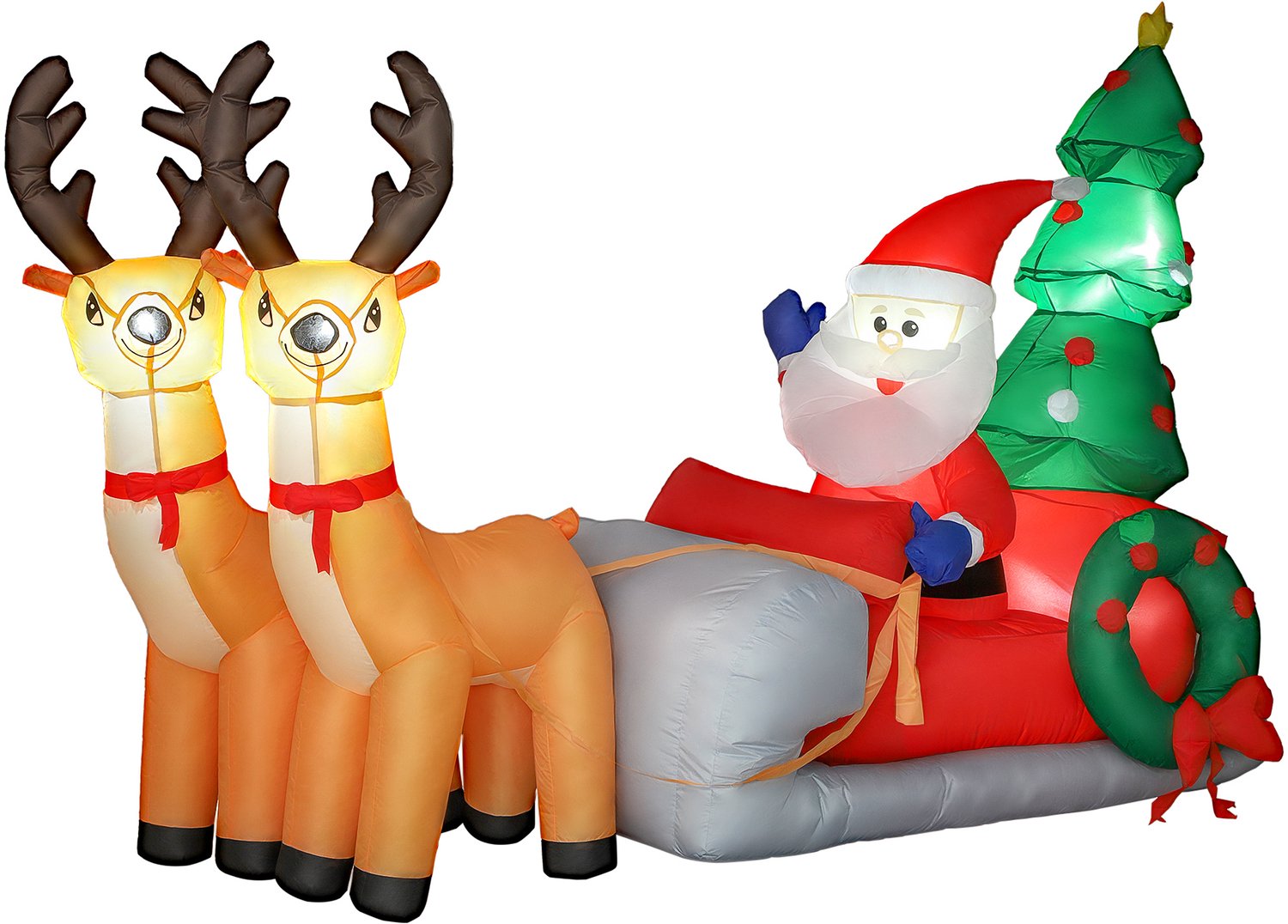 Sunona Opblaasbare kerstdecoratie - Met kerstman, rendier en kerstboom - LED-verlichting - 216 x 90 x 150 cm - Bunt