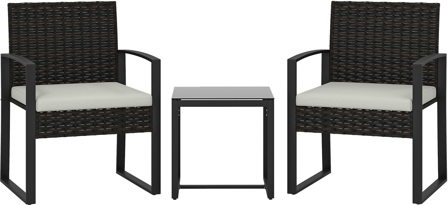 Sunona 3-delige bistroset - Tuinset met 2 stoelen en tafel - PE-rotan - 55 x 58 x 76 cm en 40 x 40 x 40 cm - Zwart/Bruin/Crèmewit