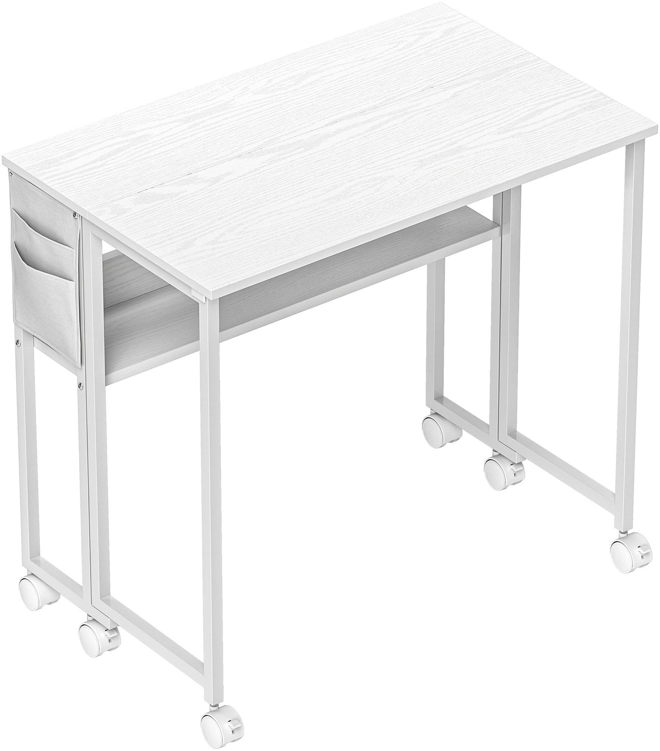 Homona Klapbureau - Met opbergplank, zijtas en 6 wielen - 80 x 50 x 75 cm - Wit