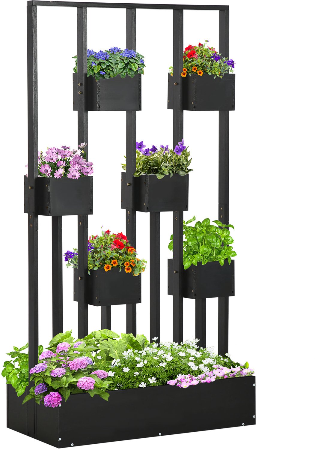 Sunona Modulaire plantenbak met rek - Van massief hout - Met drainage - 90 x 45 x 170 cm - Zwart