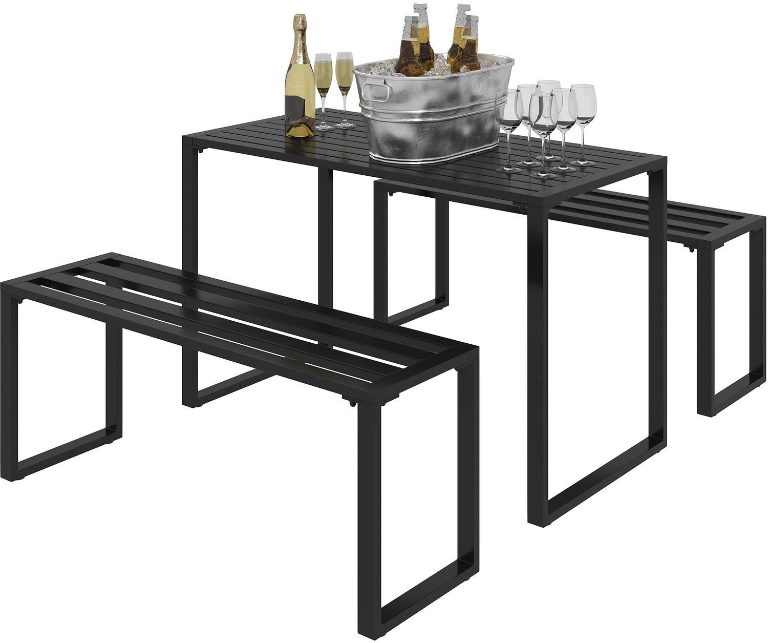 Sunona Picknickset - 3-delig met 1 tafel en 2 banken - Voor 4 personen - 110 x 55 x 70 cm - Zwart