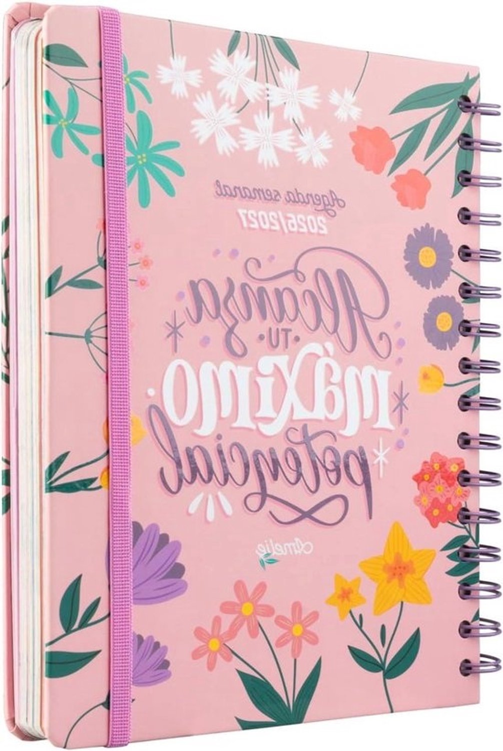 Academische agenda 2027 - Weekplanner A5 - Studie plannen - Bloemenprint en positieve berichten - A5 - Multicolor