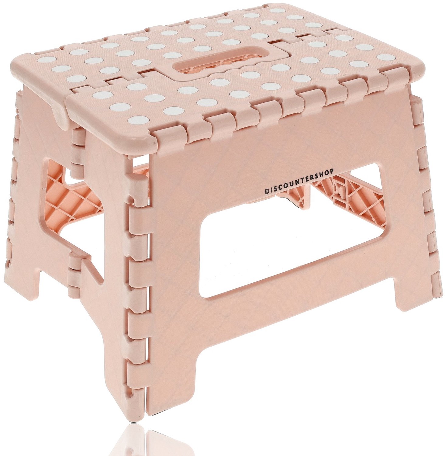 Opstapkrukje Roze Opvouwbaar | Stabiel en Veilig | Kunststof Krukje met Antislip Profiel | Ideaal voor Thuisgebruik en Kamperen | Max. Belastbaar Gewicht 100 KG | Compacte Afmetingen 29 x 22 x 22 cm