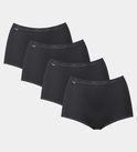 Set van vier zwarte Sloggi Maxi dames slips met een hoge taille en een subtiel kanten randje bij de taille.