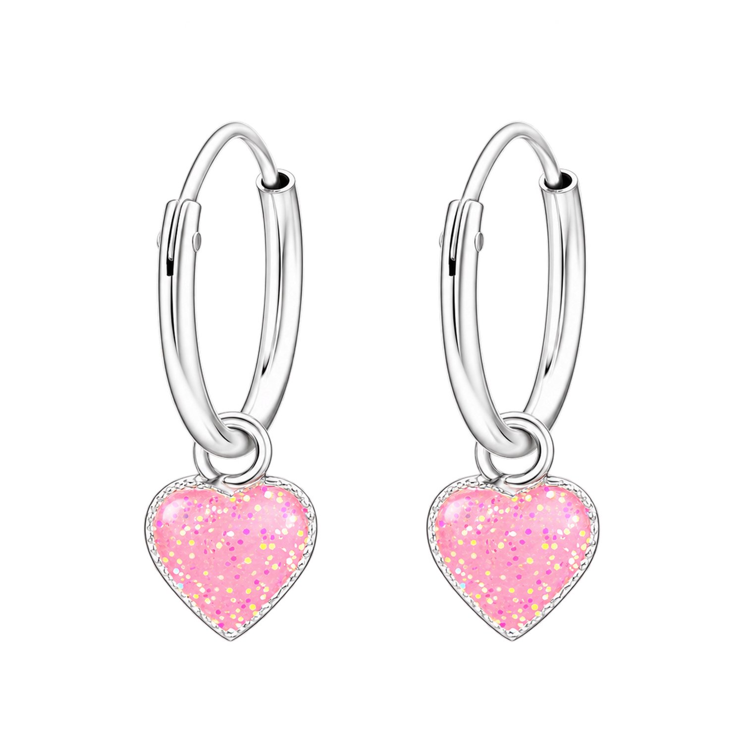 WeLoveSilver - Kinderoorbellen Meisjes - Oorringen met Roze Glitter Hartje - 925 Zilver - 11,7 mm