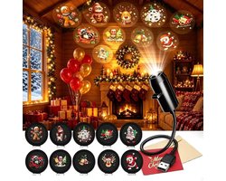 Kerstprojector - Plug-and-play - Met 10 Kerstafbeeldingen - 2-in-1 Projector - Kerst Led-Projector - Projector Nachtlampje - Draagbare vakantieprojector - Usb-Aangedreven - 360° Verstelbaar – Cadeau voor kinderen - Voor kamperen, auto, plafond