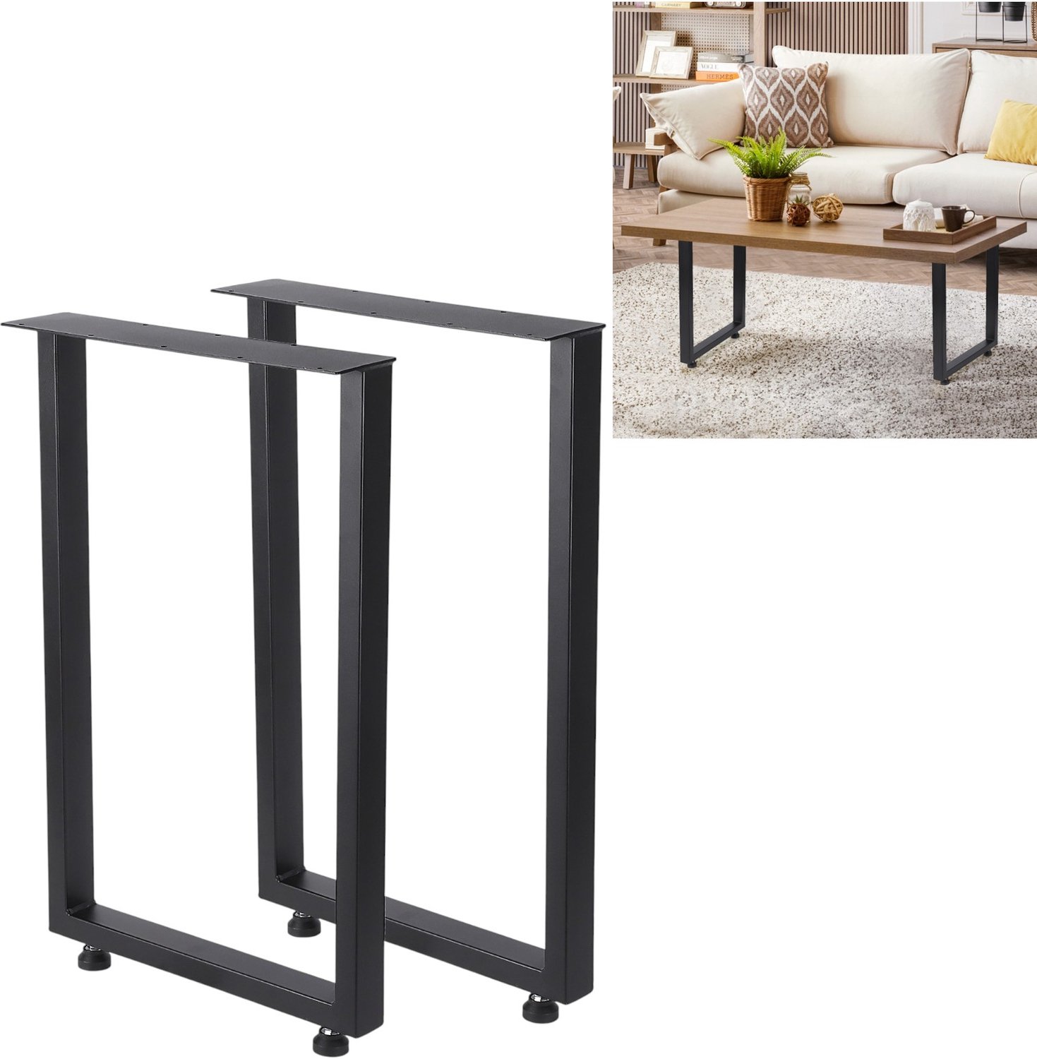 Danky Set van 2 – Tafelpoten – Staal in industriële stijl – Inclusief schroeven en beschermdoppen – Draagvermogen tot 725 kg – Vierkant ontwerp – Zwart, 71 × 61 cm