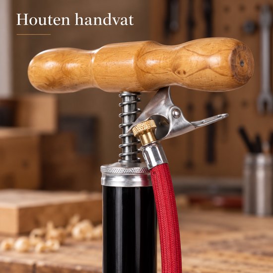 Fietspomp Holland - Houten Handvat en Voetplank - 60 cm - 3 Bar - Dunlop — afbeelding 3
