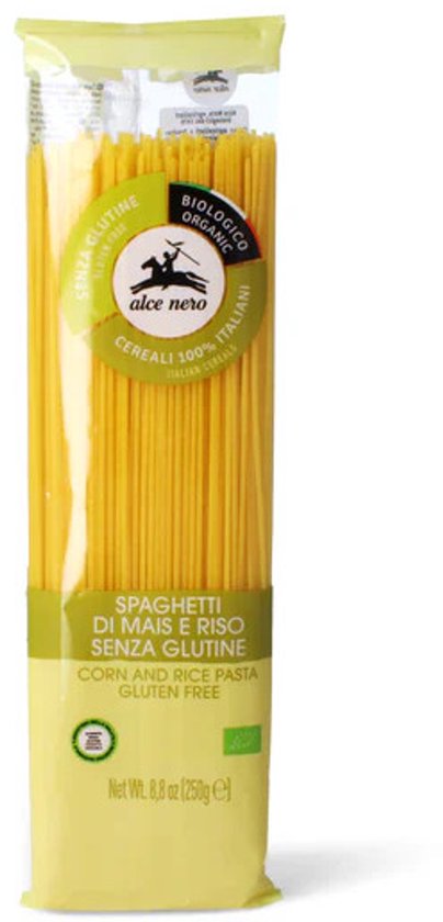 Paquet de 250g de spaghettis de maïs et riz bio sans gluten Alce Nero.