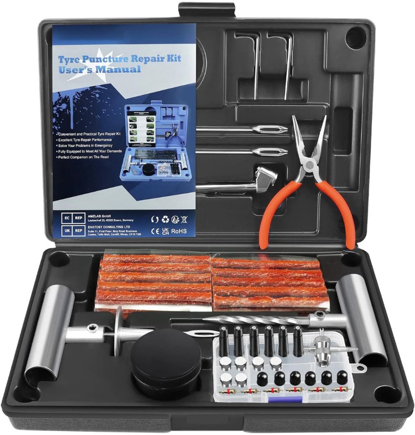 Zolvano® Proppenset - Autobanden Reparatie Set - Autobanden Pomp-Zwart