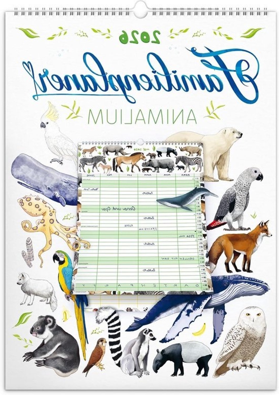 XXL-wandkalender - Maand- en familieplanner - Gezinsplanning organiseren - Zes kolommen - 33 x 46 cm - Animalium