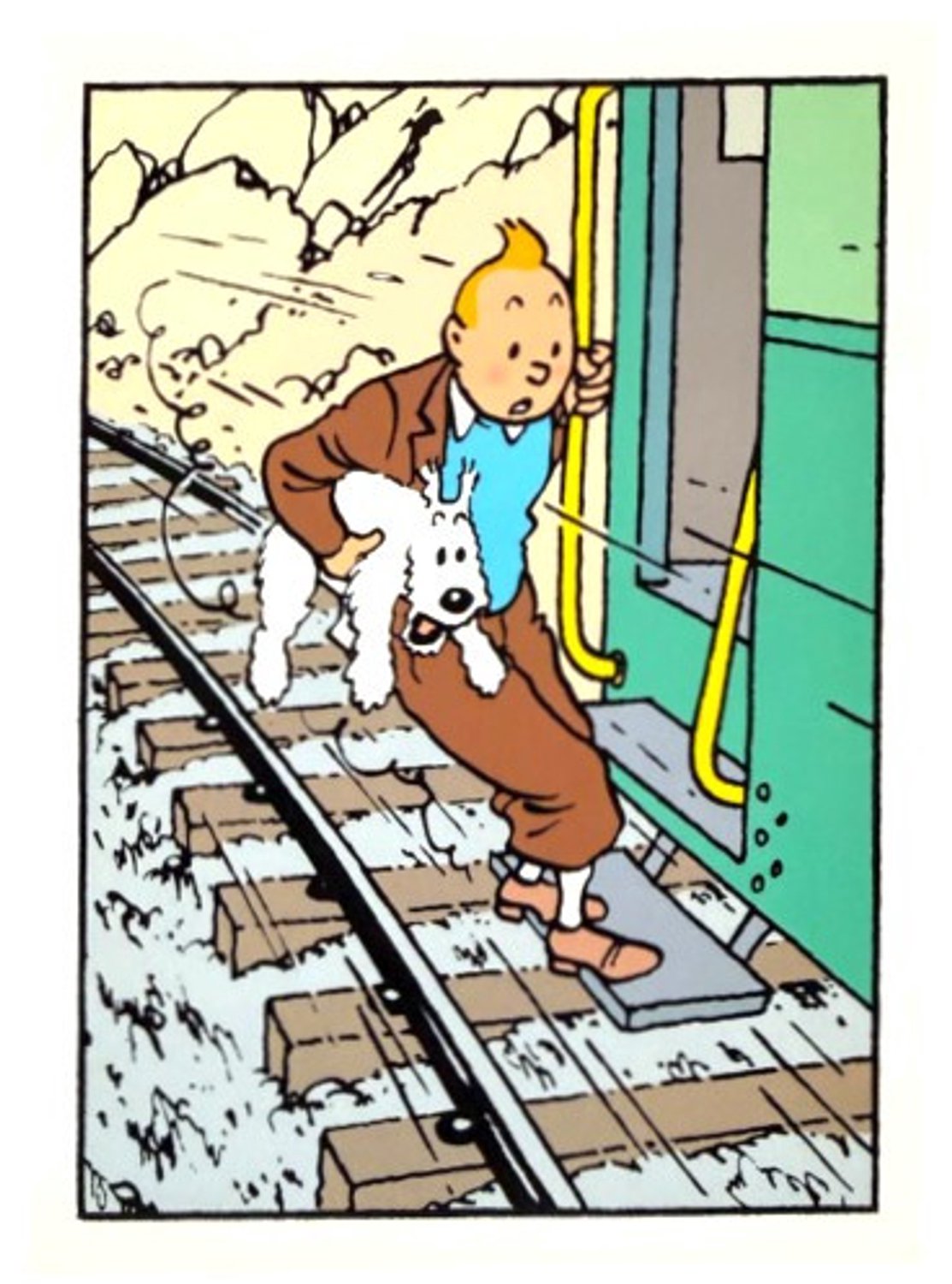 Kuifje en Bobbie op de Trein – Dubbele Postkaart – Tintinimaginatio – 12,5 x 17,5 cm