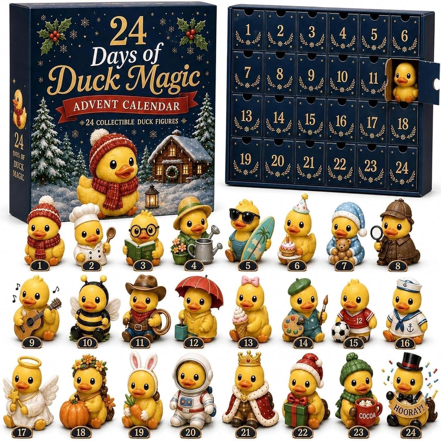 ZVD 3D-adventskalender met eendjes (24 dagen) – 3D-aftelkalender voor Kerstmis 2026 – 24 realistische en schattige mini-dierenfiguurtjes – Geschikt als kerstboomhangers Meerkleurig