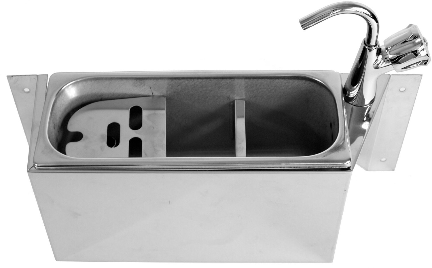 IJSLEPEL SPOELBAK met KRAAN 380X120X150 met WATERAFVOERGAT, WATERAANSLUITING en STANDPIJP - Combisteel 7108.0020 - Horeca & Professioneel