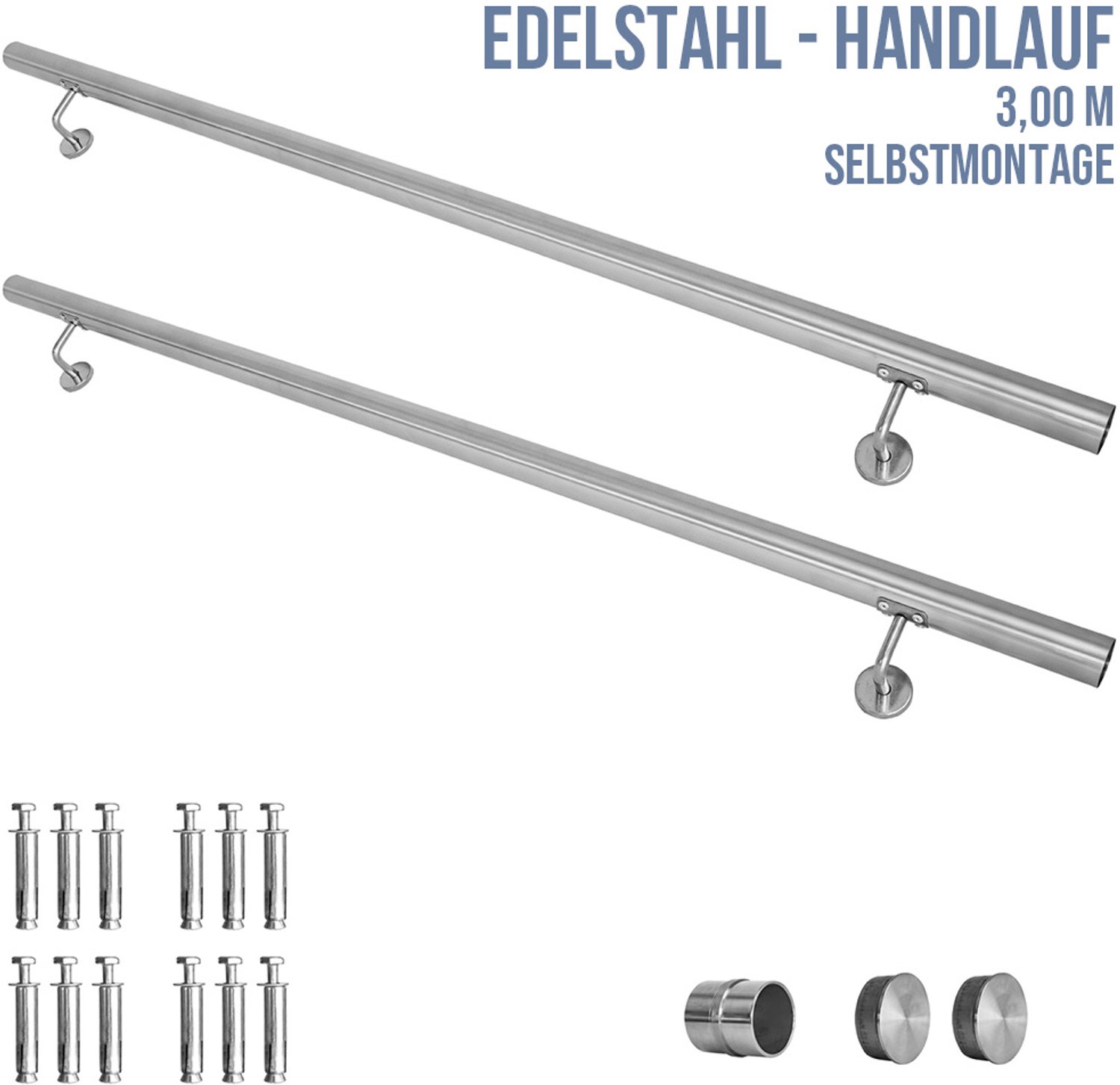 V2Aox RVS leuning / trapleuning, diameter: 4,2 cm, roest- en weerbestendig, inclusief bevestigingsmateriaal en steunen