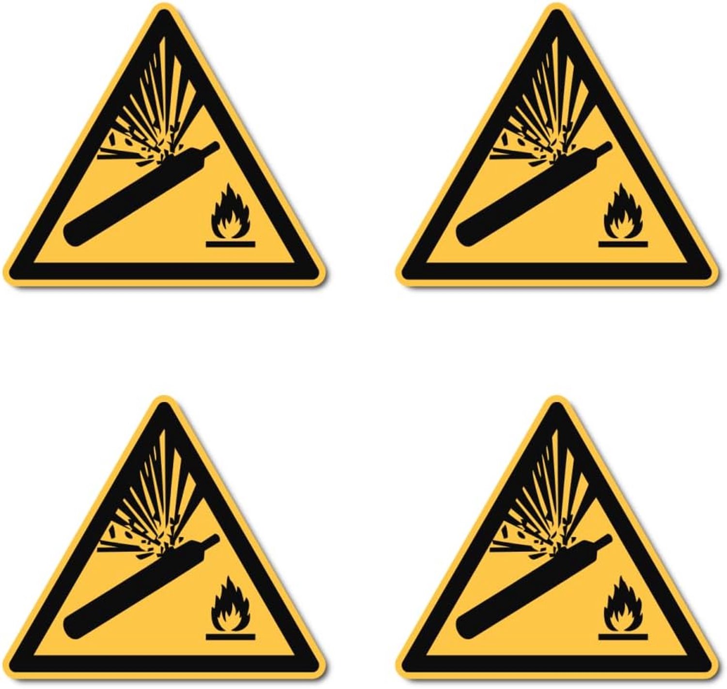 Waarschuwing voor gasflessen Ø 7,5 cm - waterdicht en uv-bestendig - 4 stuks - duurzame stickers - Vemera