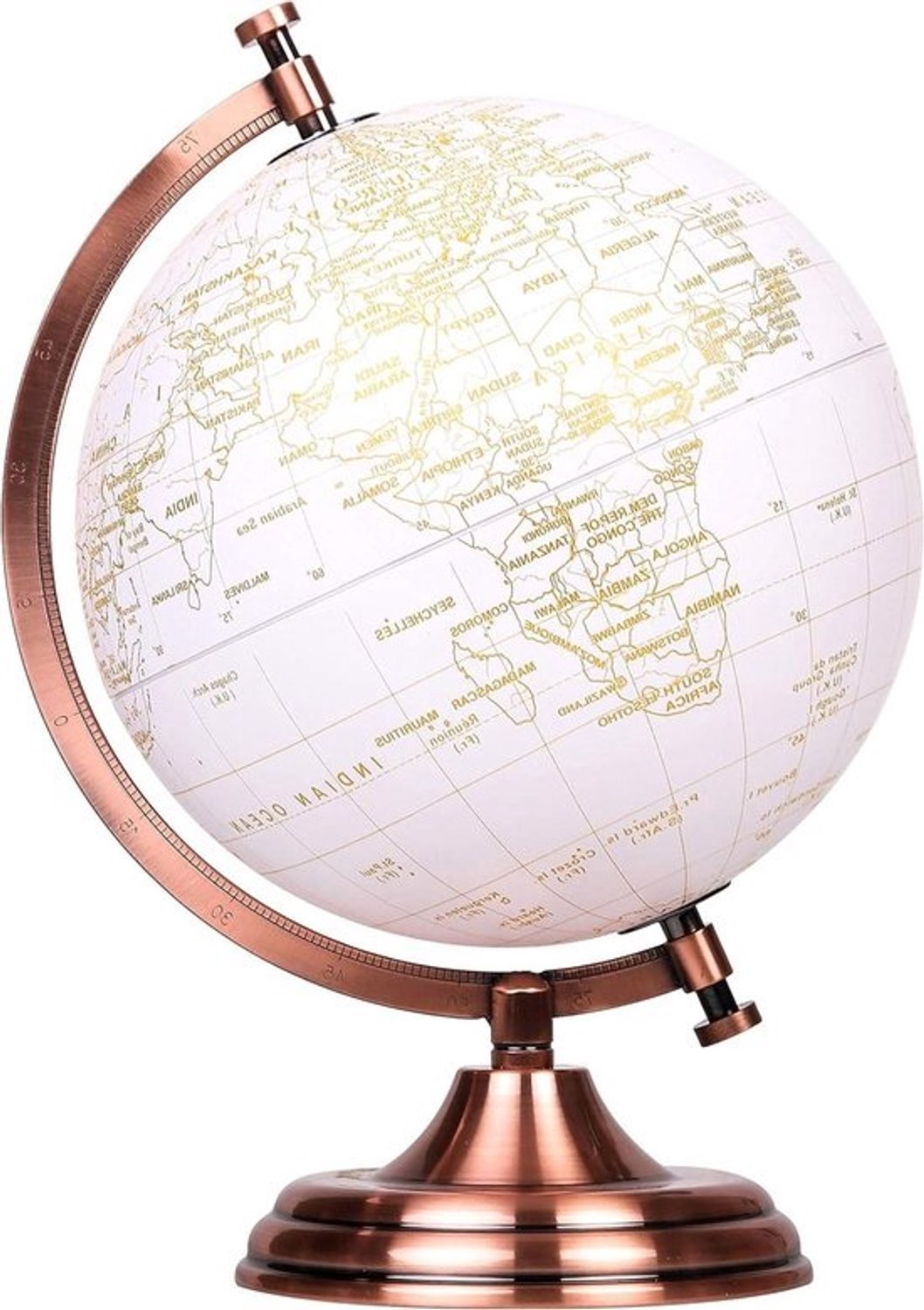 Wereldbol - Decoratieve aardbol - Voor educatief gebruik - Metallic gouden look - 20 cm diameter - Goud en wit