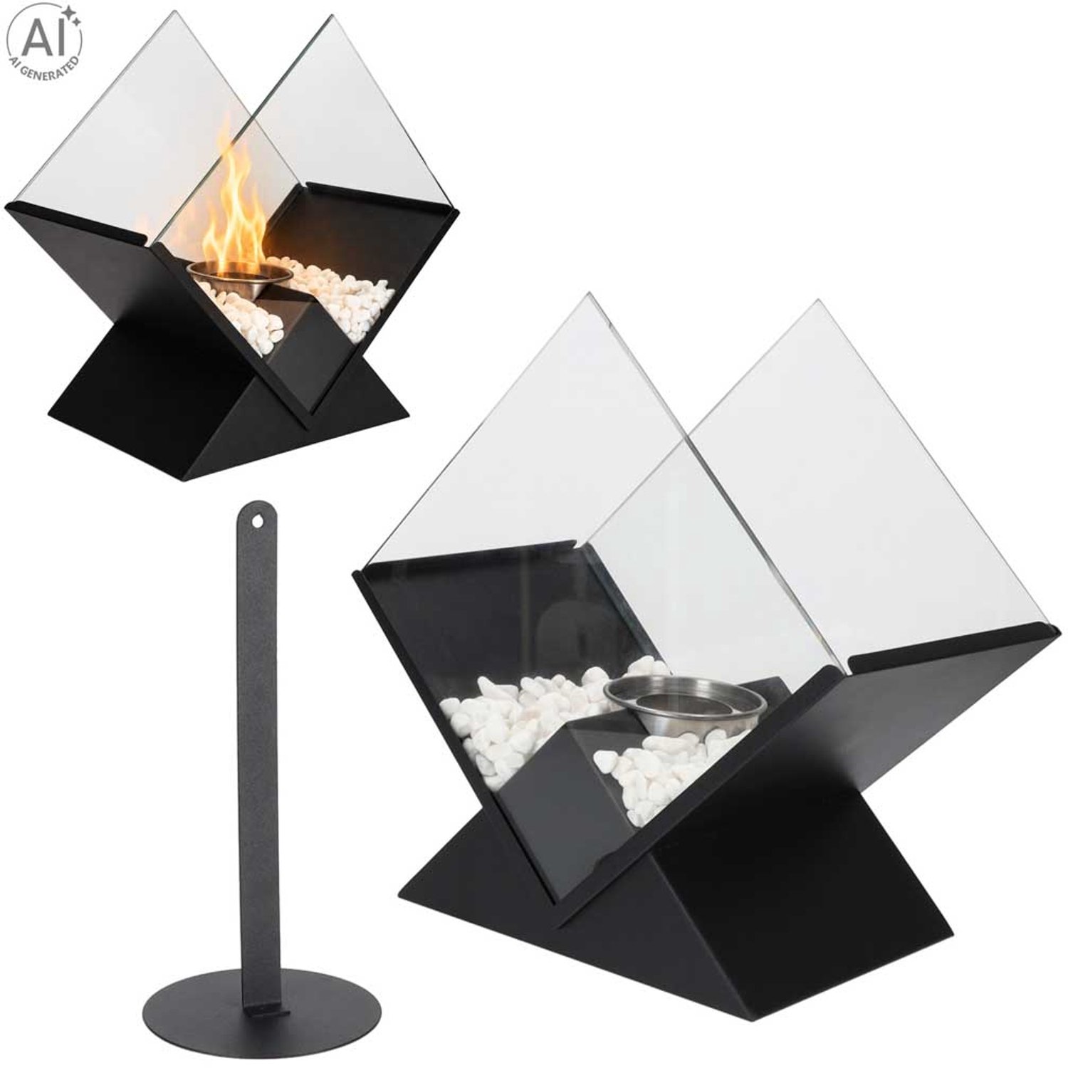 MOZY® - Tafelhaard - Ruit - Zwart - Binnen & Buiten - met Accessoires - 35 x 18 x 15 cm - Sfeerhaard - Bio-ethanol - Verwarming - Kachel - Luchtverwarmer