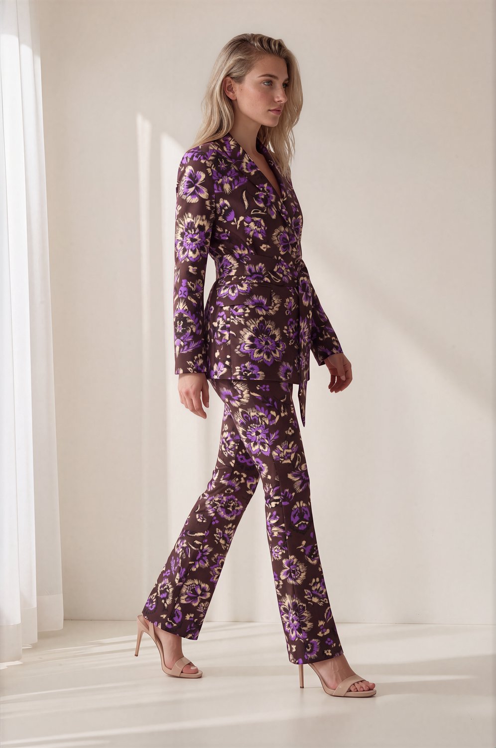 MI PIACE - Travel Broek Straight Bonded Ornamental Flowers Print 202624 Winter Purple - Maat : XXL