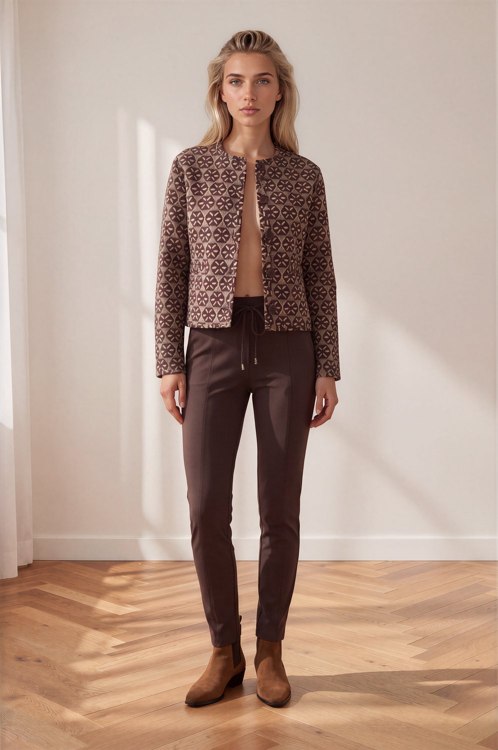 MI PIACE - Travel Stepped Jacket Harvest Ikat Print 202811 Espresso - Maat : M