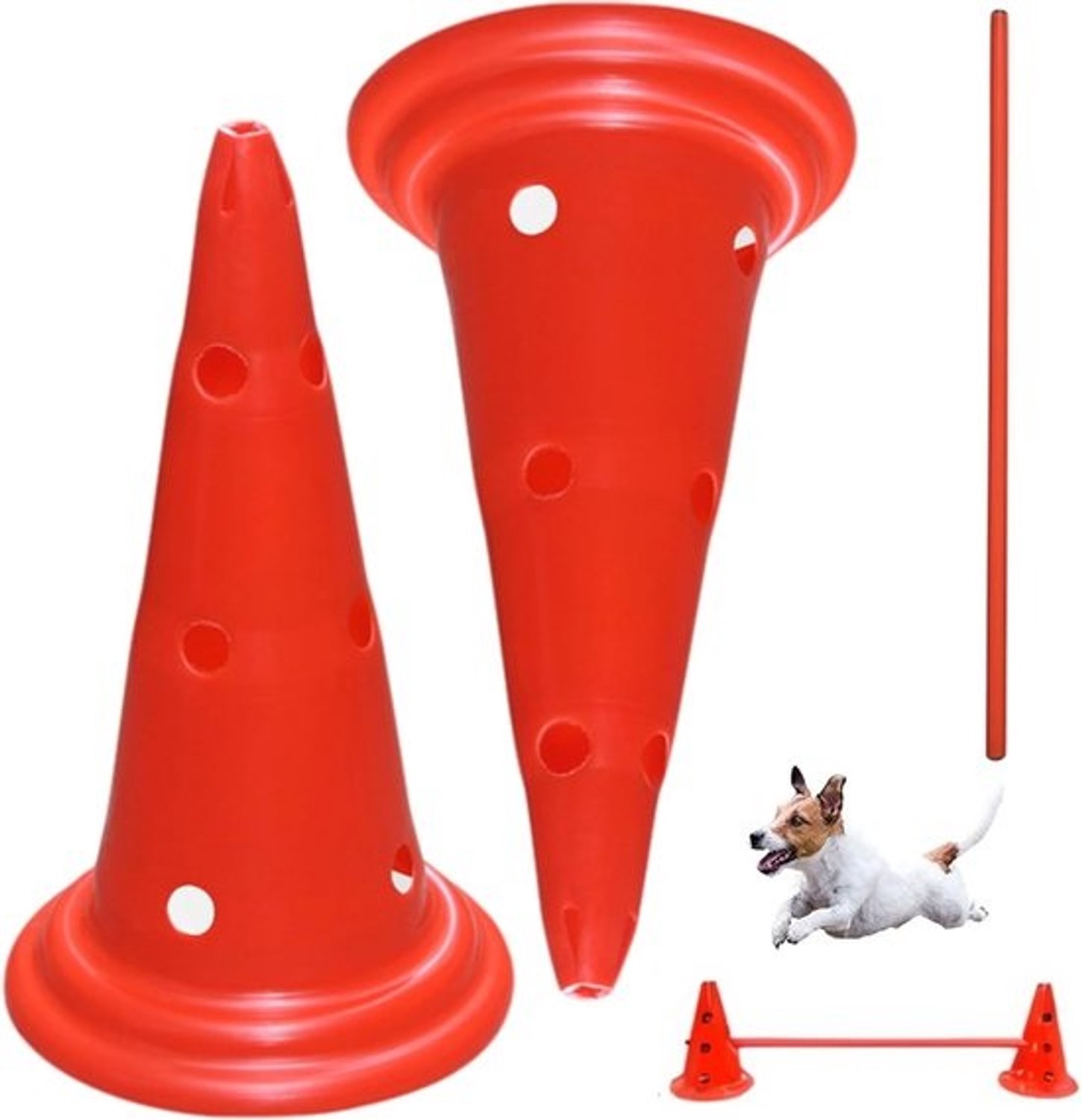 Hondenbehendigheidscursus - Trainingsset voor Honden - Buiten Oefenen - Verstelbare Hoogte en Breedte - Kegel 30cm Balk 100cm - Zwart