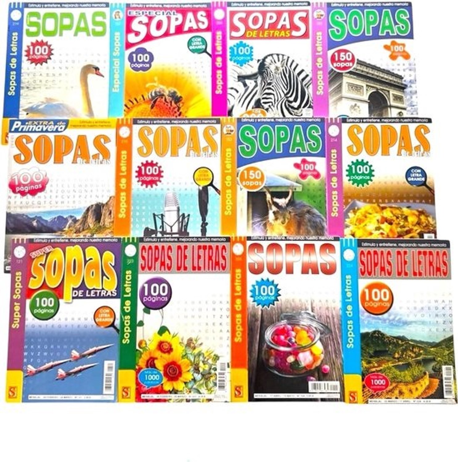 Lettersoepen - 3-pack - Spaanse woordpuzzels - Om de geest te trainen - Grote letters - 24 x 16.5 cm - Wit en zwart