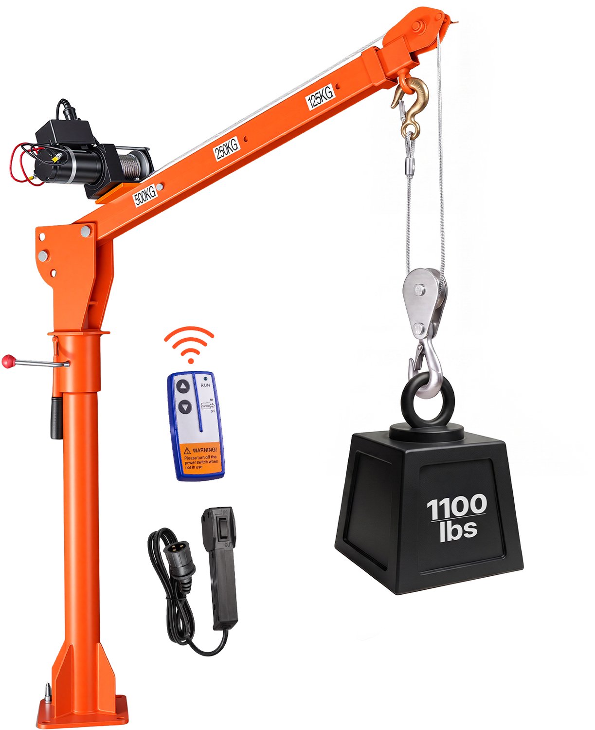 VEVOR Pickupkraan met 12V Elektrische Lier, Hefvermogen van 499 Kg, Hijskraan voor Werkplaats en Magazijn, Koolstofstaal, Telescopische Giek, 360° Zwenkring, Draadloze en Bedrade Afstandsbediening
