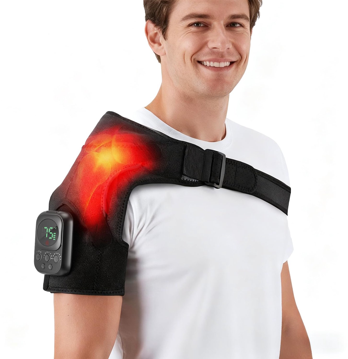 Schoudermassageapparaat met Warmte - Draadloze Schouderband met 8 Massagestanden - Verwarmingsfunctie - App-bediening - Oplaadbare Batterij - Voor Thuis en Kantoor