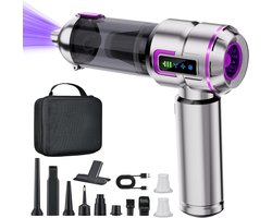 OKWISH Handstofzuiger – Auto Stofzuige – Krachtige Zuigkracht – Auto, Huis En Klein Ruimtes – LCD Scherm – 16 KPa – Kunststof – Zilver+Paars