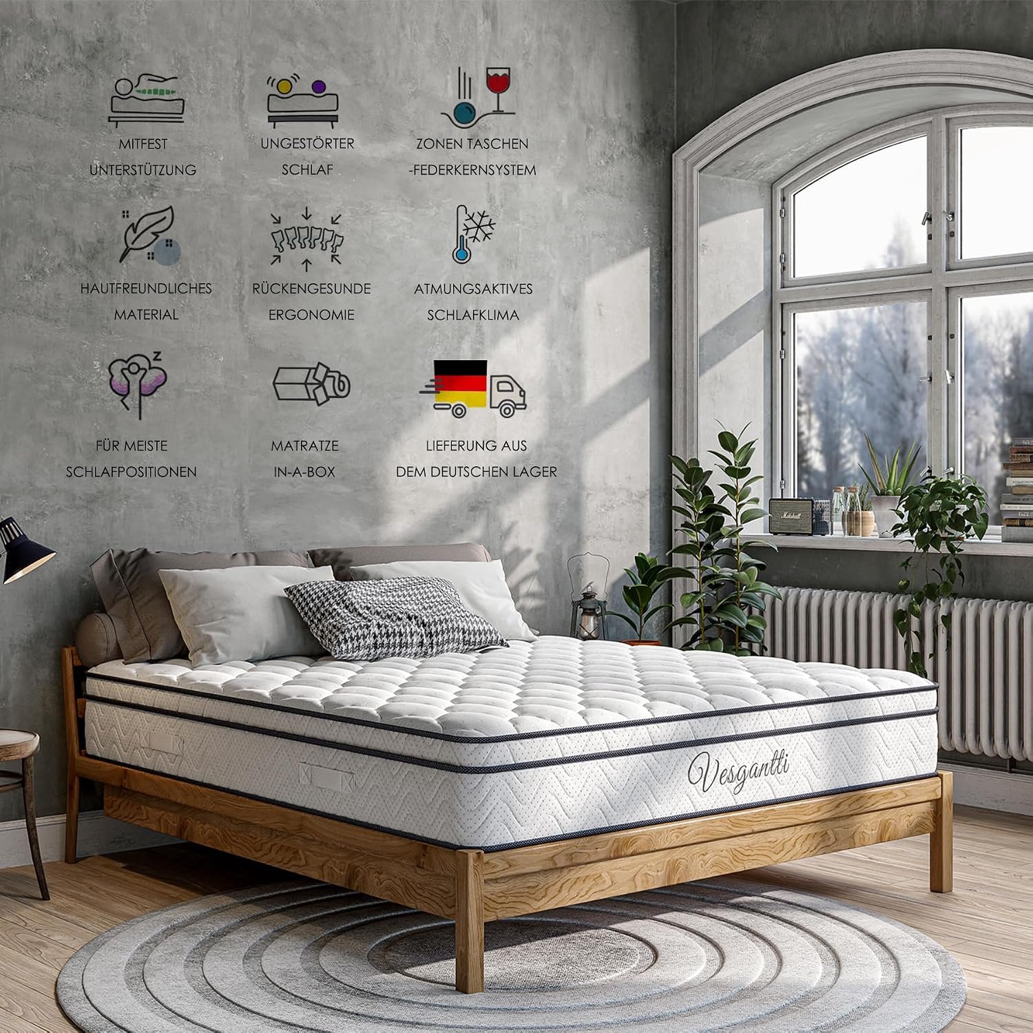 ComfortZone 7-Zone Pocket Spring Matras 90x200 cm H3 Medium Firm 26 cm – Orthopedisch Matras met Gel Memory Foam en Barrel Pocketveren – Novihome