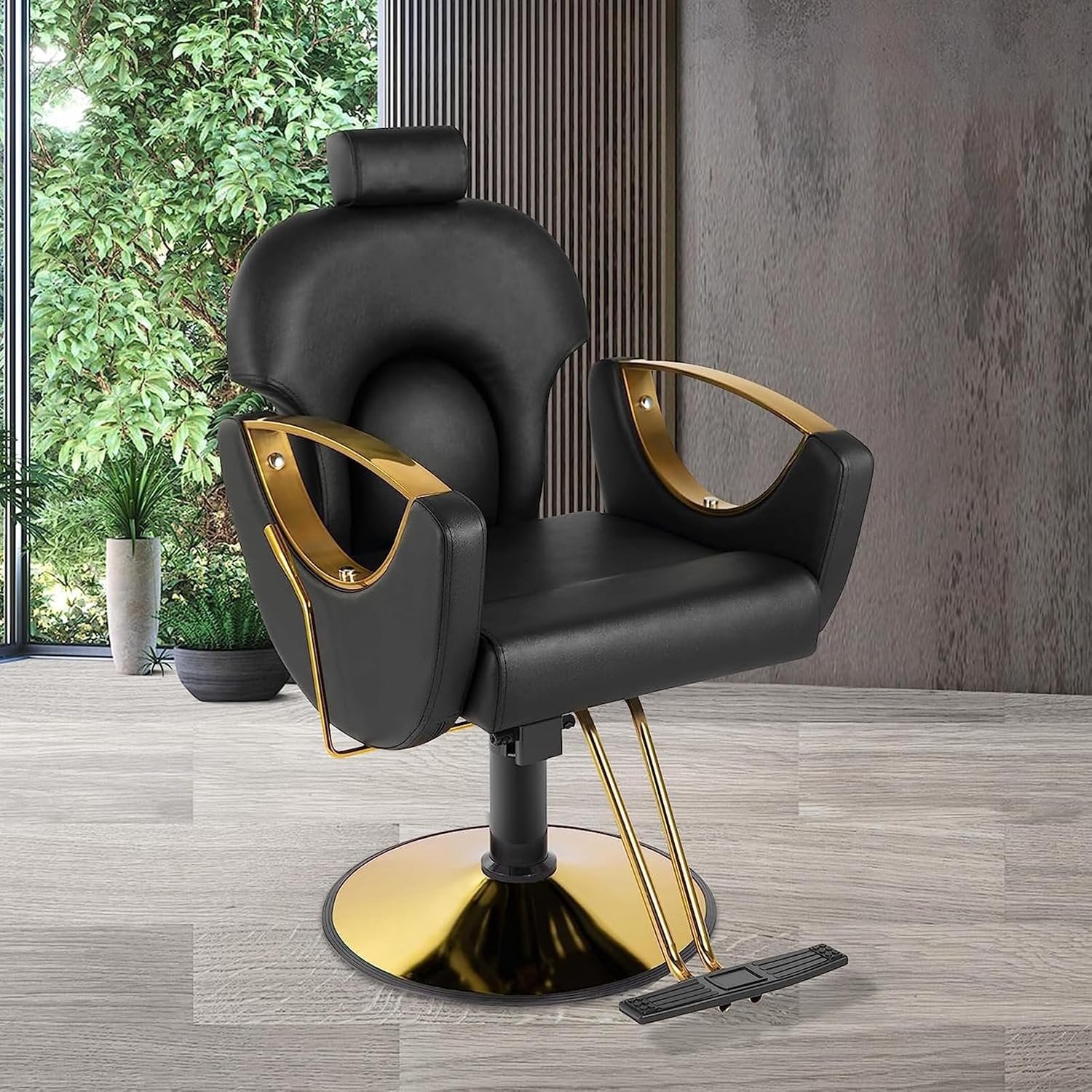 Retro Hydraulische Kappersstoel Zwart – 360° Draaibare Salonstoel met Kunstleren Bekleding en Verstelbare Hoofdsteun