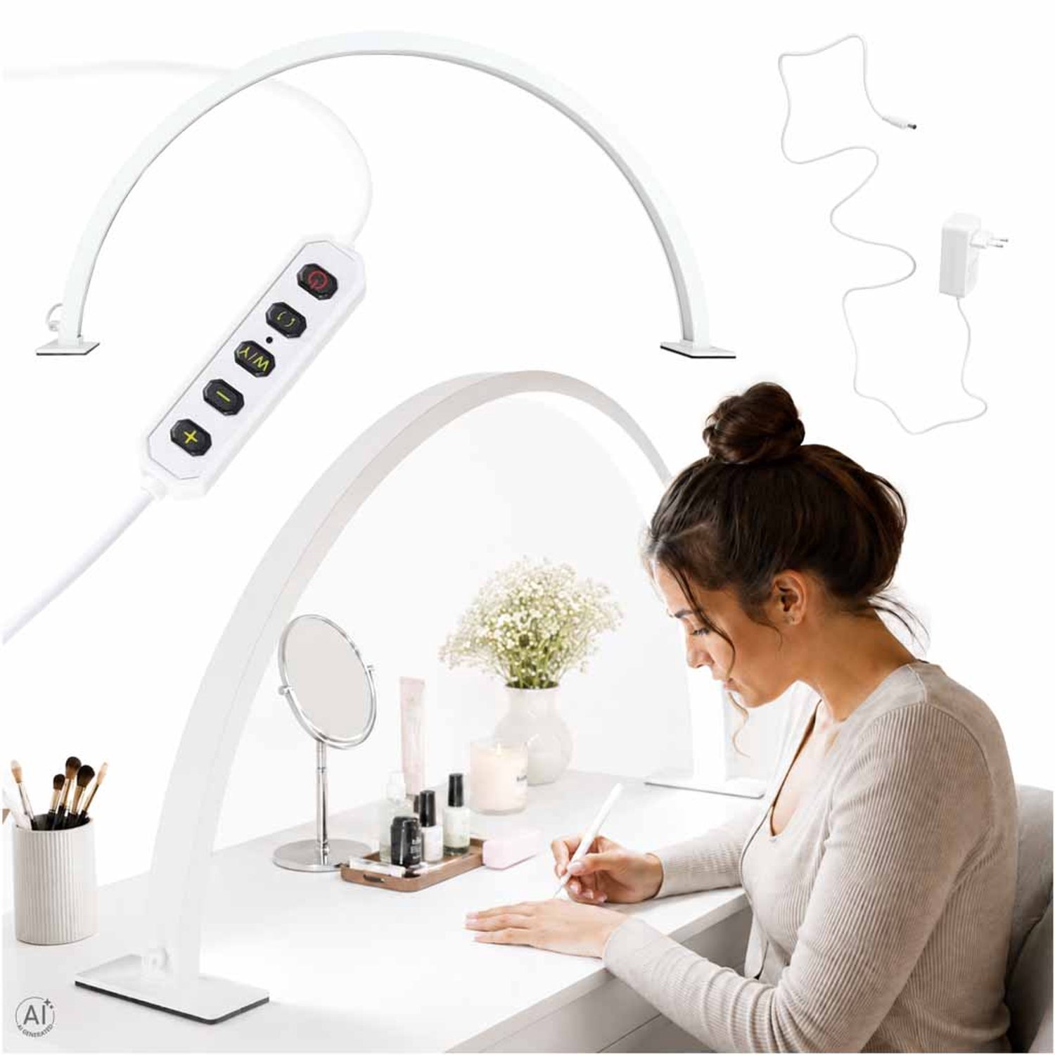 MOZY® - Manicurelamp zonder Schaduw - Boog - Wit - 3 Lichtkleuren - 10 Helderheidsniveaus - 75 cm - LED - Booglamp - Half Moon Light - Tafellamp - Maanlamp - Nagellamp - Nagelsalon - Manicure Lamp - Make-up Lamp