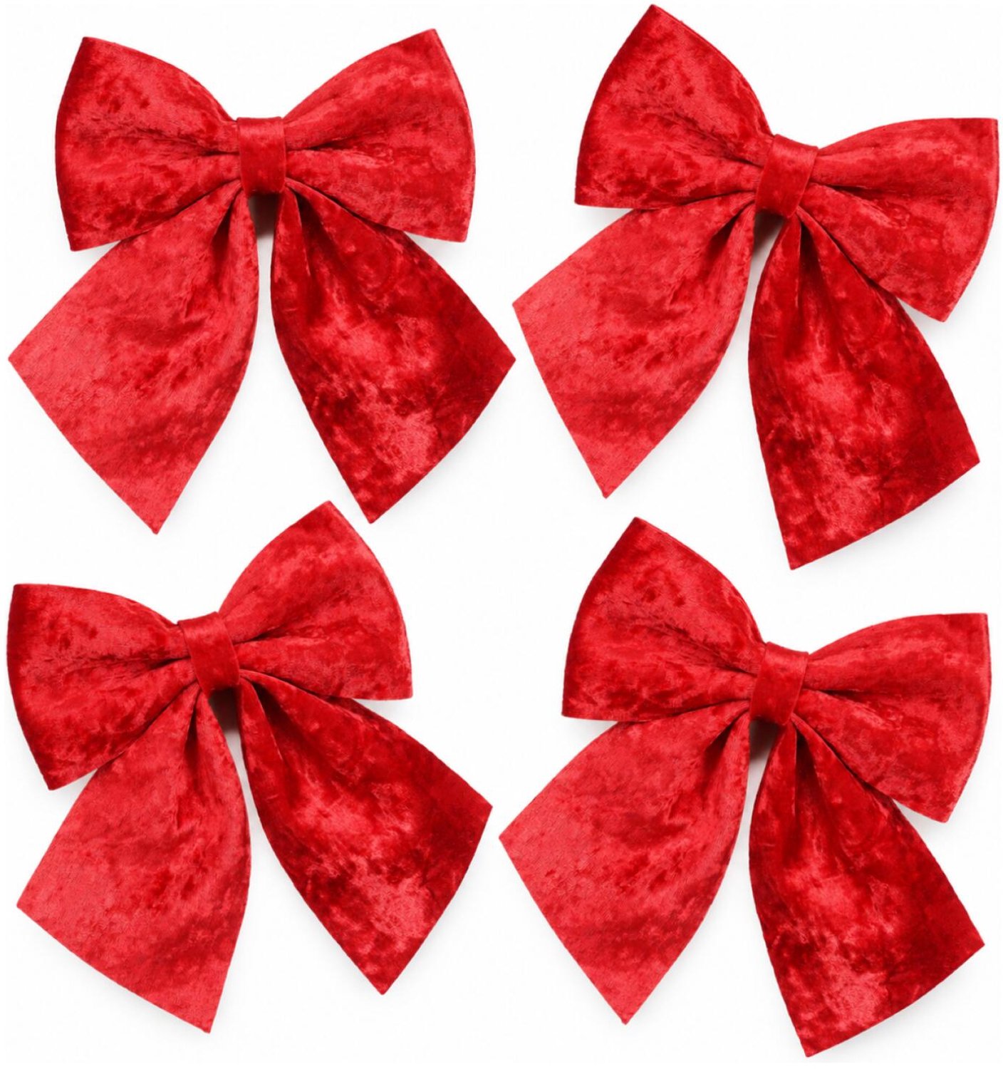 House of Seasons Kerst strik ornament - 4x - rood - 20 x 24 cm - polyester fluweel - kerststrik