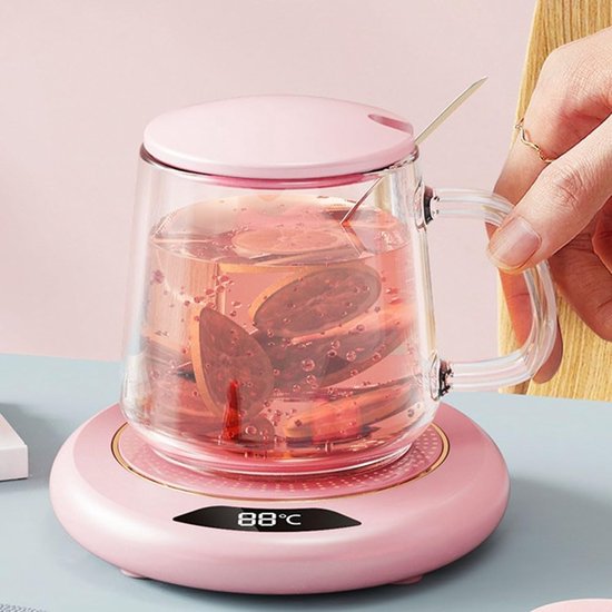 Elektrische bekerwarmer - Warme onderzetter met constante temperatuur - Digitaal led-display - 3 standen voor gelijkmatige verwarming van dranken - Automatische uitschakelfunctie - Voor koffie, melk en thee - Bureau-gadget voor thuis/kantoor - Roze — afbeelding 4