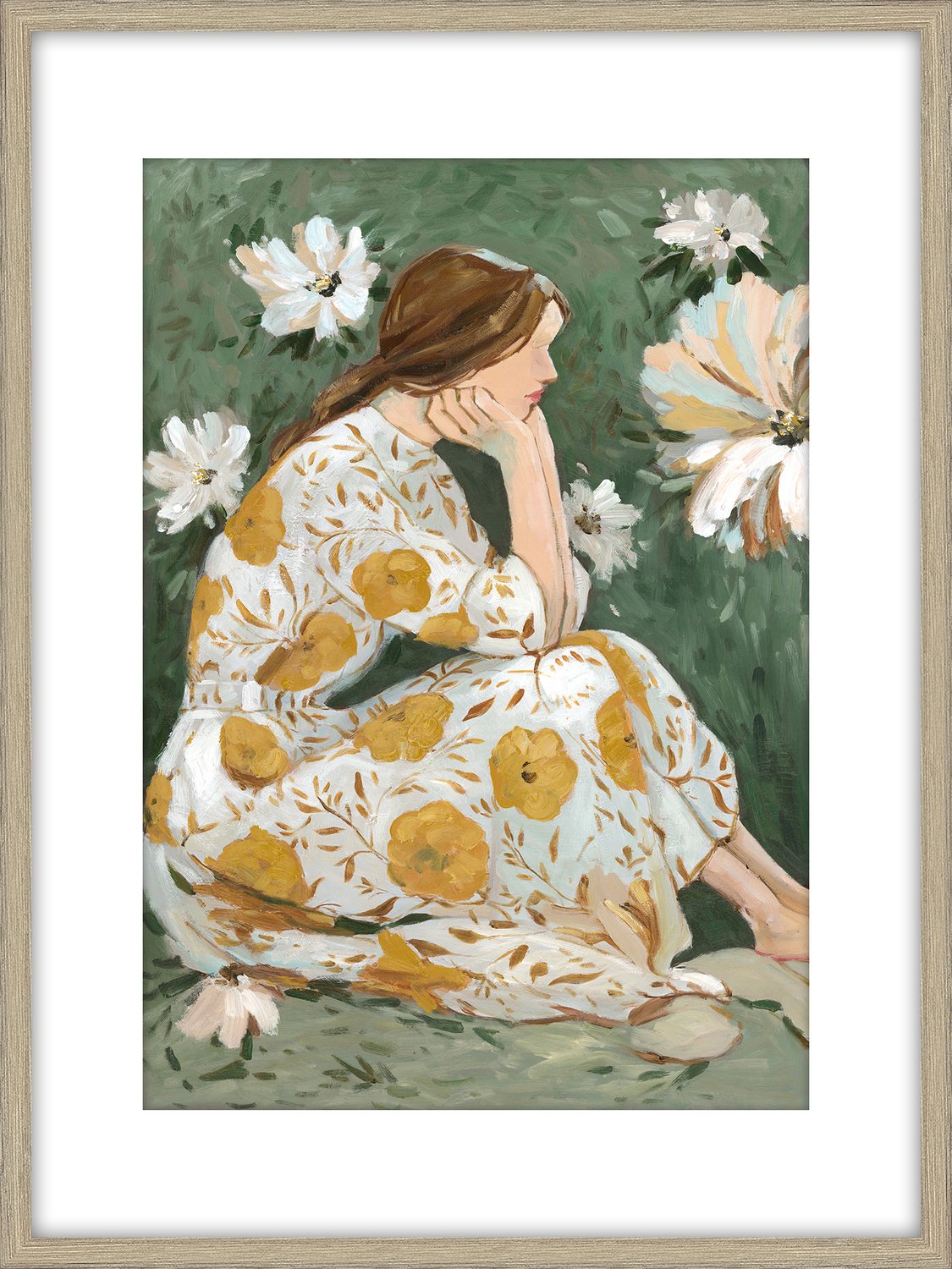 Schilderij met glas vrouw bloemen