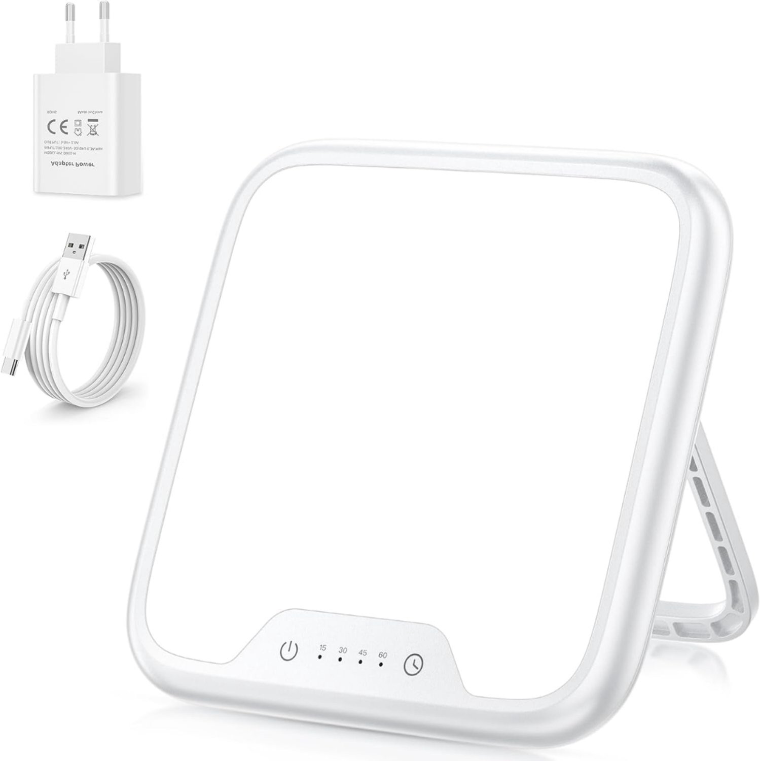 Levo® Daglichtlamp LED 10.000 lux - Lichttherapie Lamp - Tabletvorm - Kantelbaar - 6 Helderheid Niveaus en Intelligente Timer - Daylight Lamp - Wit - 2cm x 16 cm x 16 cm