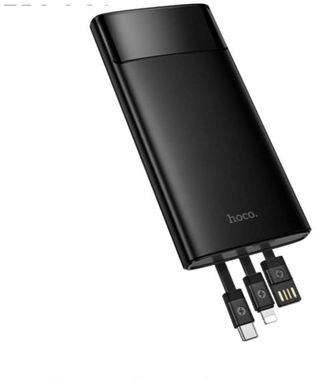 Hoco Powerbank 10000 mAh met Ingebouwde Kabels - Zwart - Digitaal Display - USB-C en Lightning - Snelladen 22.5W - Meerdere Apparaten Tegelijk