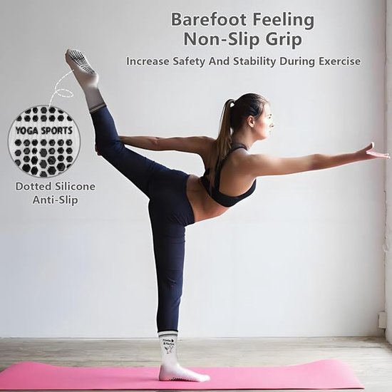 Yoga Sokken - Antislip Sokken - 3 paar - Pilates Grip sokken - voor dames - Met Leuke Patronen - Sneakersokken - voor ballet, pilates, ziekenhuis, thuis - eenheidsmaat — afbeelding 4