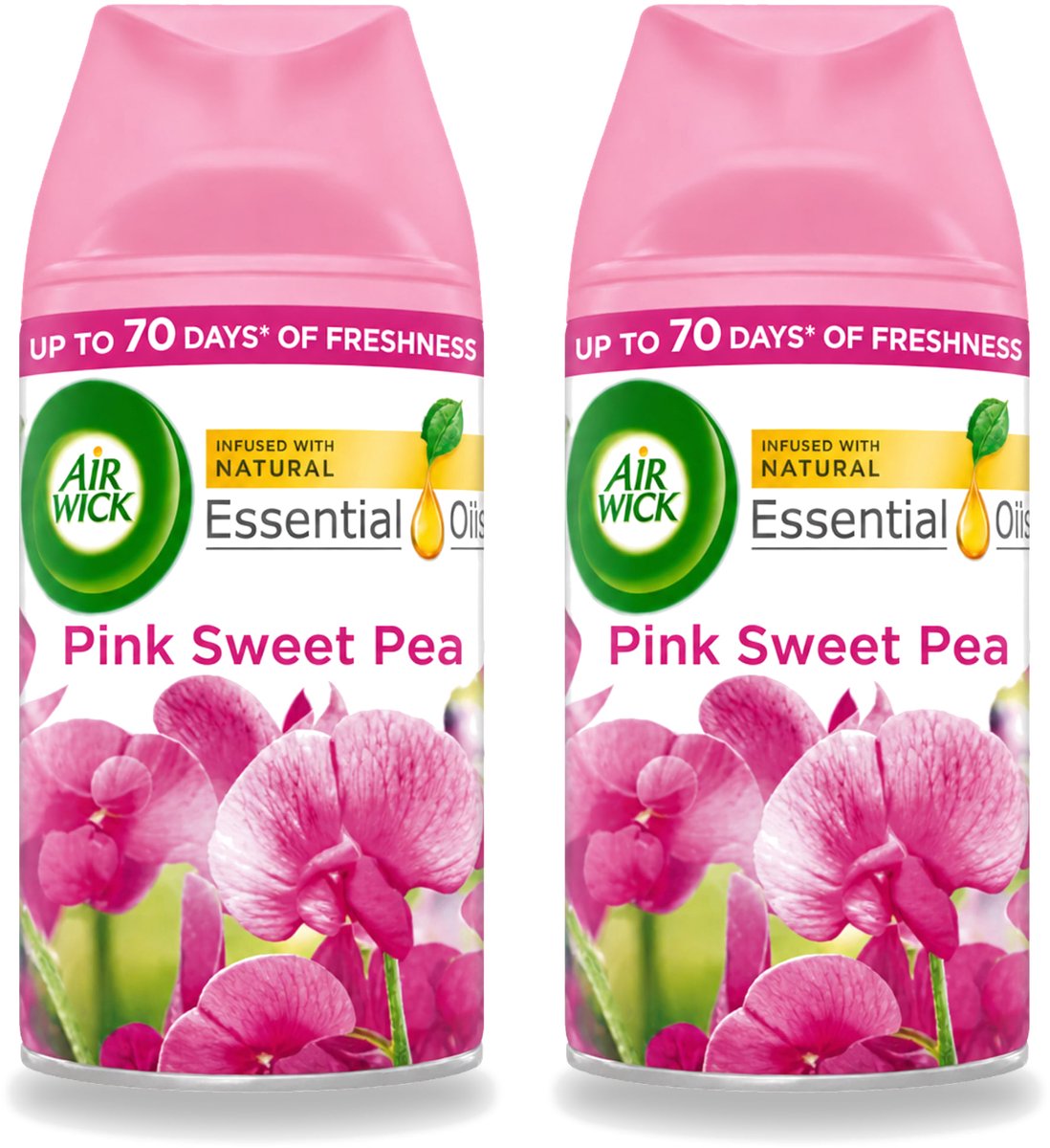 2 x Air Wick - Luchtverfrisser Navulling - Essentiële Oliën - Pink Sweet Pea - Automatische Spray - 250 ml - Voordeelverpakking - 2 stuks