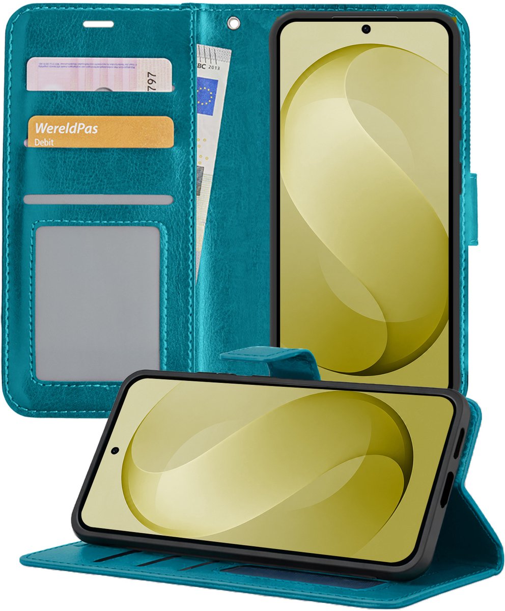 Hoesje - Met Pasjeshouder - Geschikt voor Samsung Galaxy S26 FE - Luxe Bookcase Portemonee - Flip Case - Kunstleer Book Case - Flipcase - Book Cover - Walletcase - Portemonneehoes - Telefoonhoesjes - Turquoise