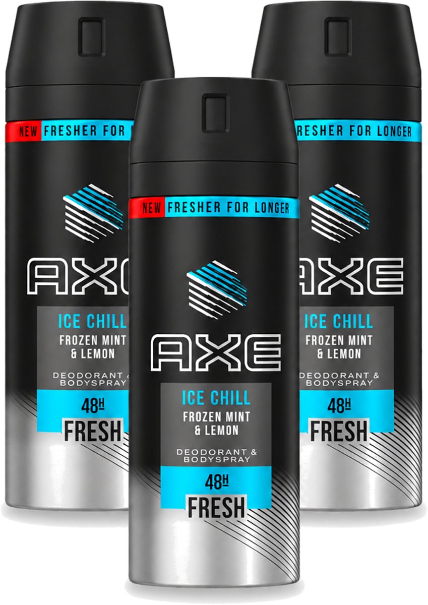 3 x Axe - Deodorant Bodyspray - 48hrs Fresh - Ice Chill - Frozen Mint & Lemon - 150 ml - Voordeelverpakking - 3 stuks