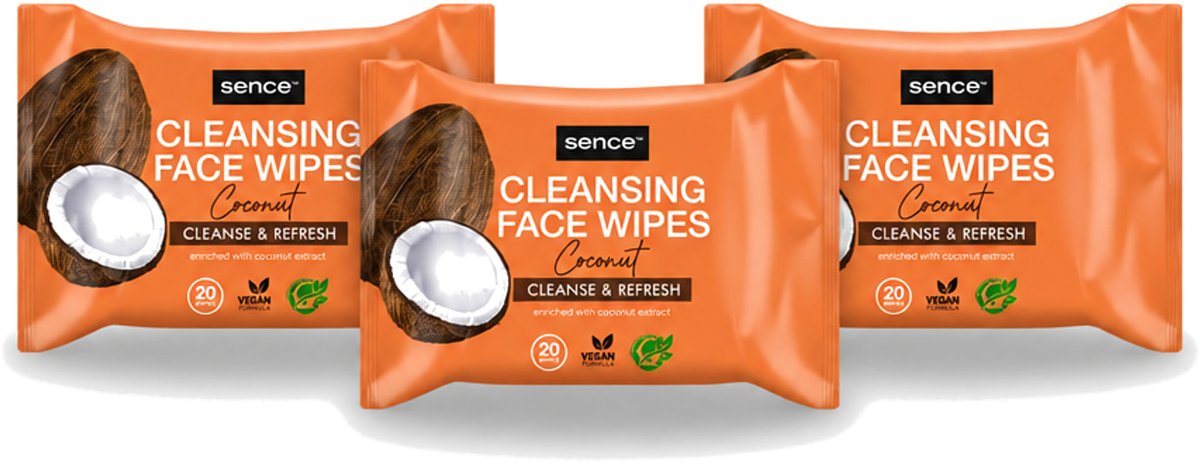 3 x Sence - Coconut - Gezichtsreinigingsdoekjes - Verzorgend - 20 Doekjes - Voordeelverpakking - 3 stuks