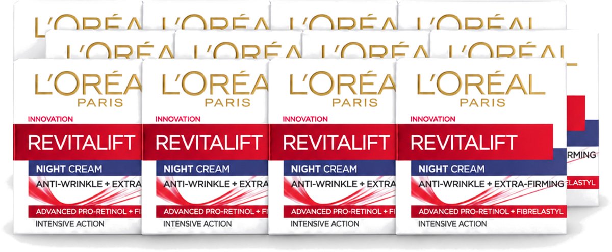 12 x L'Oréal Revitalift - Nachtcrème - Anti-Rimpel - Hydraterend en Verstevigend - 50 ml - Voordeelverpakking - 12 stuks