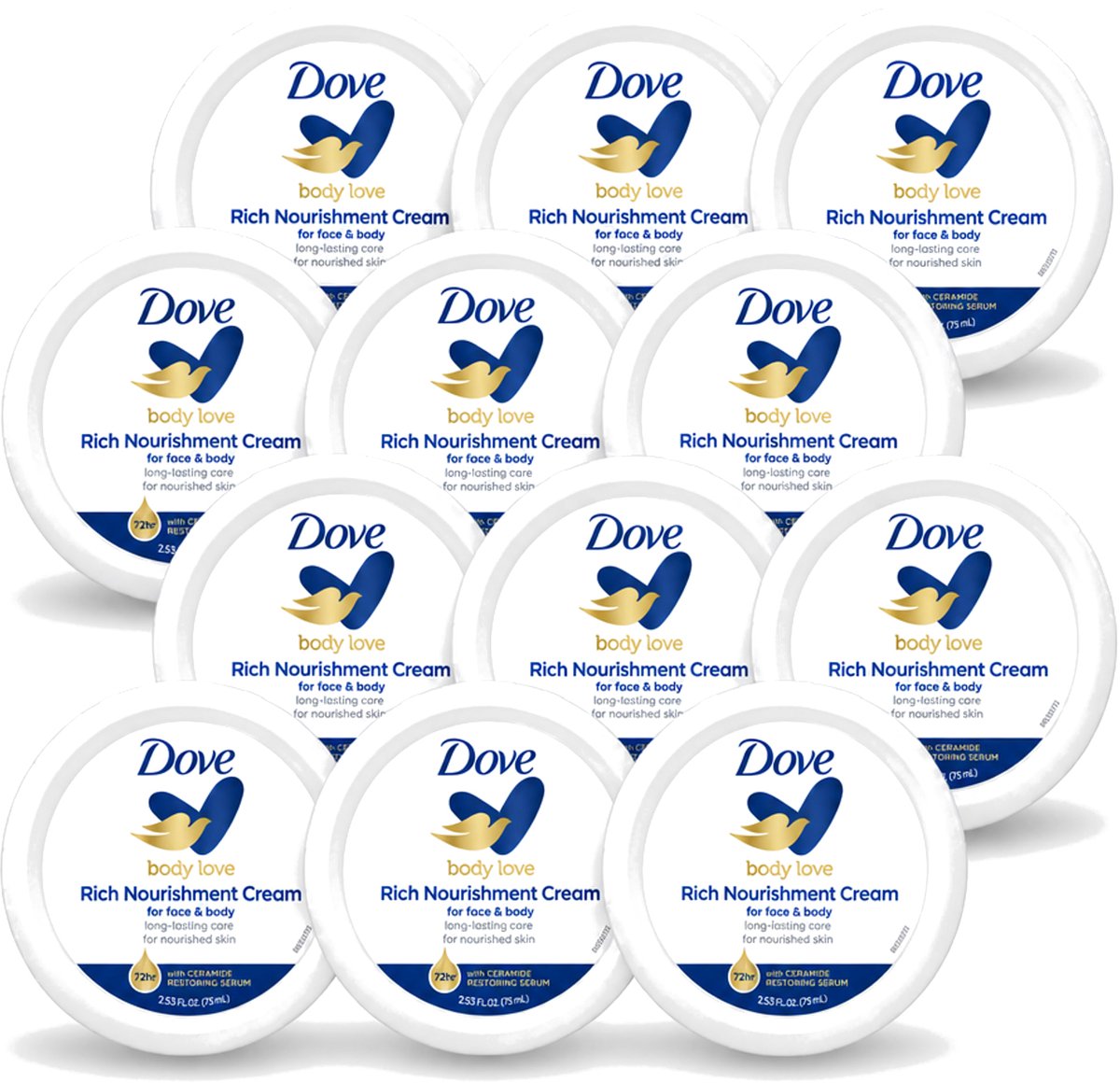 12 x Dove – Bodycrème – Rich Nourishment – 75 ml - Voordeelverpakking - 12 stuks