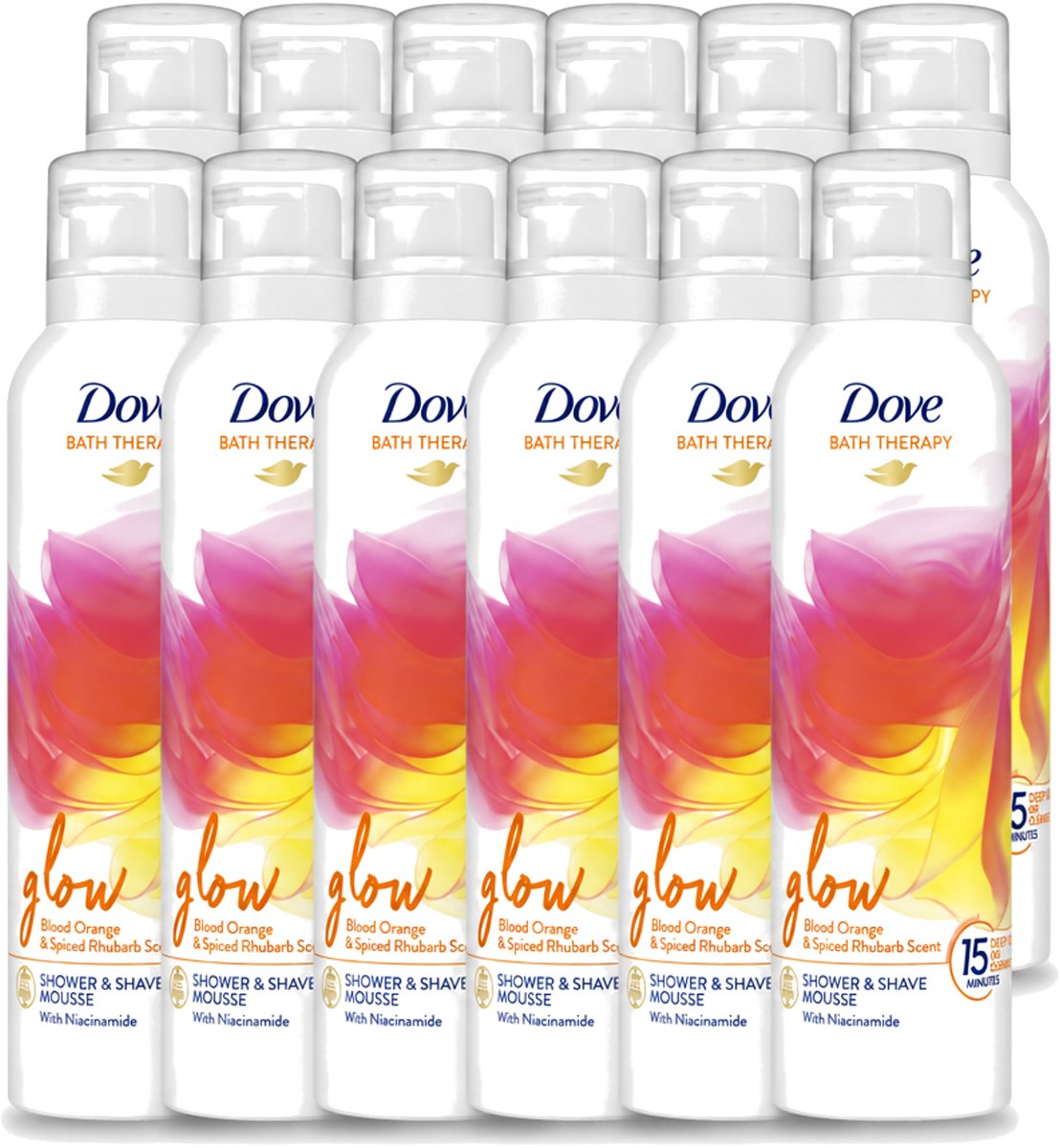 12 x Dove – Douche- & Scheerschuim – Bath Therapy Glow – 200 ml - Voordeelverpakking - 12 stuks
