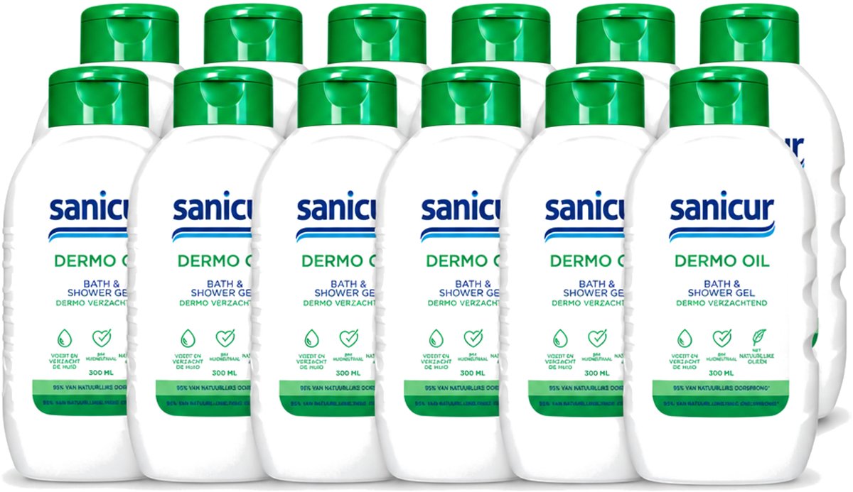 12 x Sanicur – Bad & Douchegel – Dermo-Oil – 300 ml - Voordeelverpakking - 12 stuks