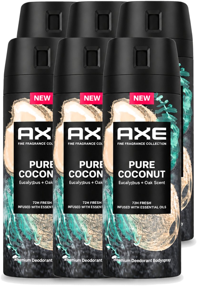 6 x Axe – Deodorant Spray – Pure Coconut – 150 ml - Voordeelverpakking - 6 stuks