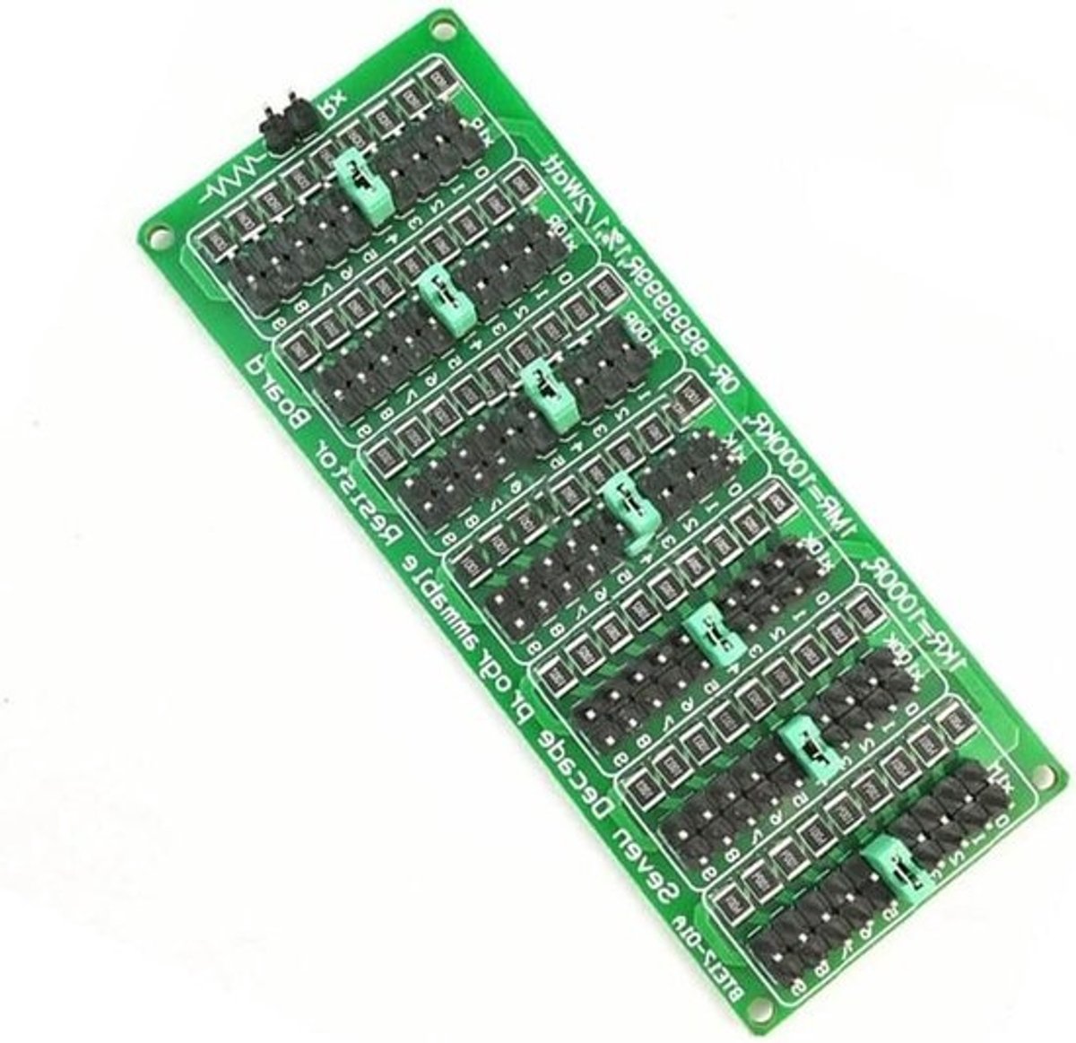 Weerstandsboard - Elektronicacomponent - Circuitontwerp - Breed weerstandsbereik - 128 x 36 mm - Blauw en groen
